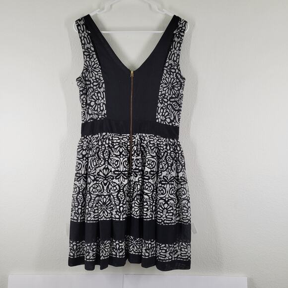 TAYLOR Womens Dress Sz 12 Abstract Floral Black White A Line Cotton Fir Flare - Picture 7 of 12